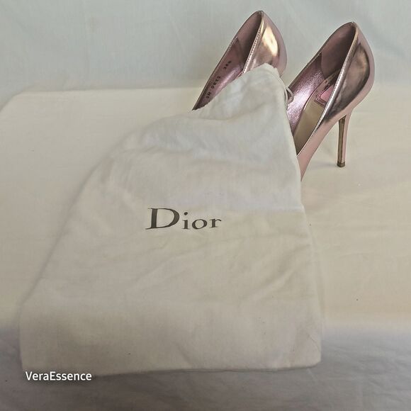 Christian Dior Women Heel Pumps Leather Shoes 9 39 Metallic Pink WSRP $859 - Picture 16 of 16